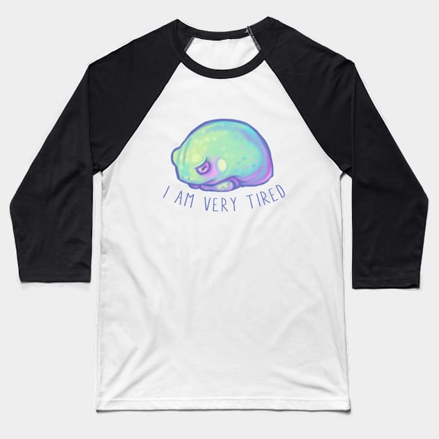Tired Frog Baseball T-Shirt by hollowedskin